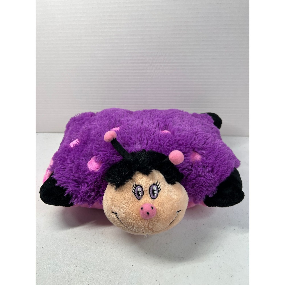 Pillow Pets Pee-Wees Purple Ladybug Plush Pink Polka Dot Folding Toy 11 inch